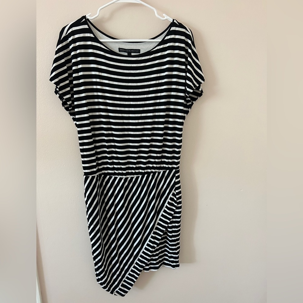 White House Black Market Womens White Black Striped A-Line Dress Size M